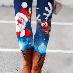 Women's Plus Santa & Reindeer Print High Rise Leggings