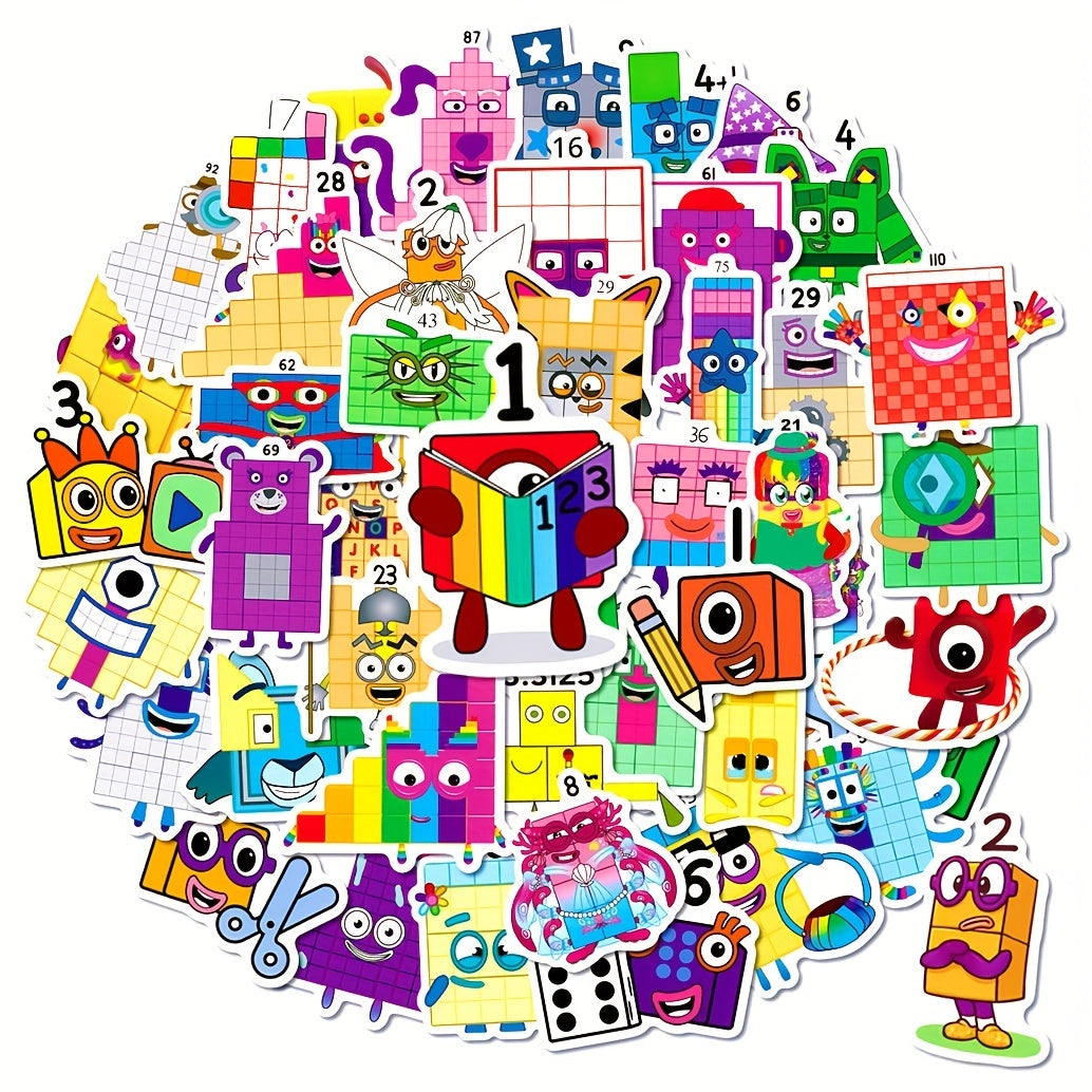 50pcs Children's Number Building Block Stickers Educational Toy Cartoon Stickers