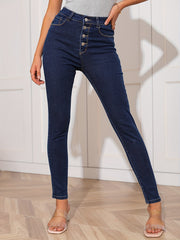 Dark Slim Fit Skinny Jeans Single Breasted Button