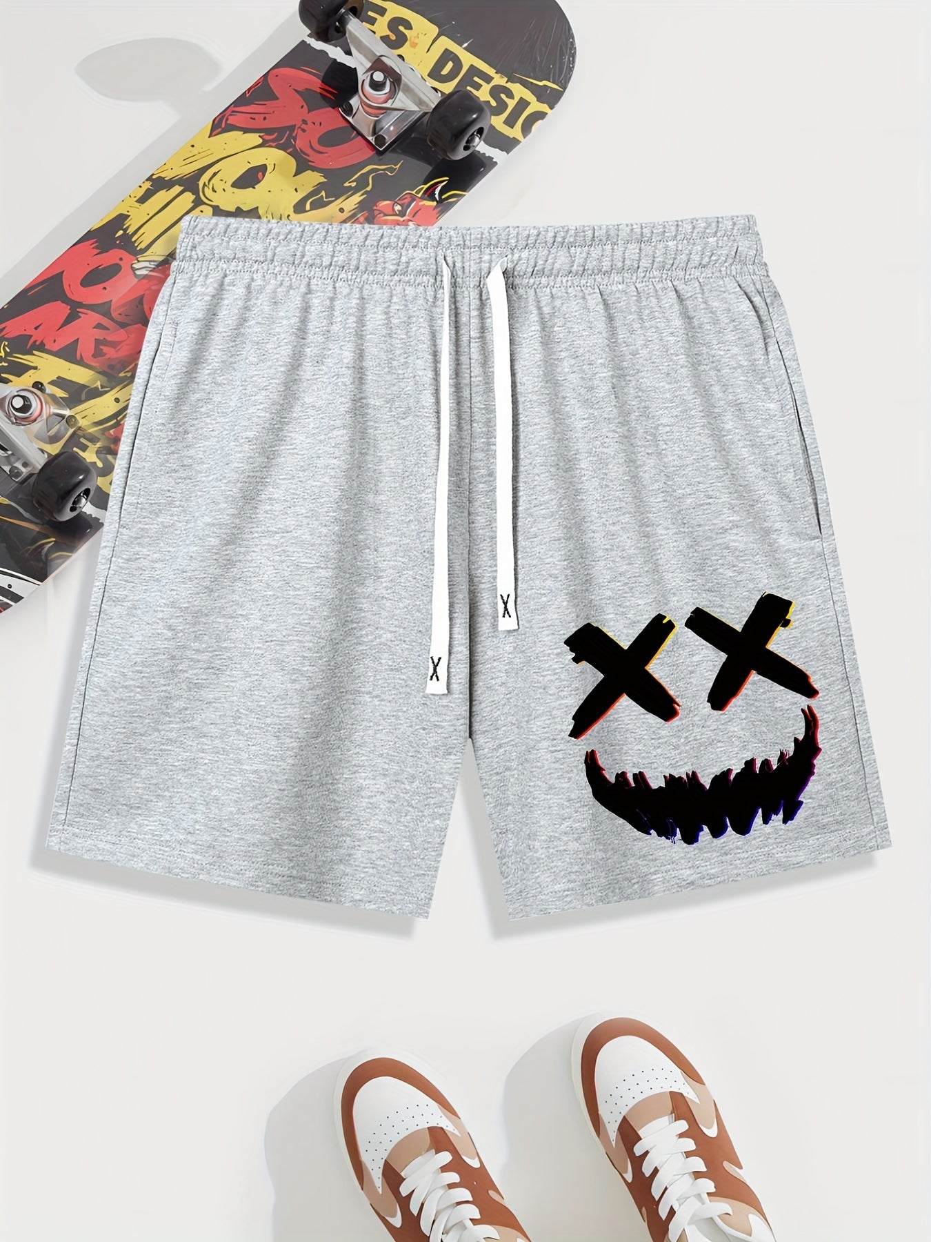 Smile Print Men's Drawstring Waistband Shorts