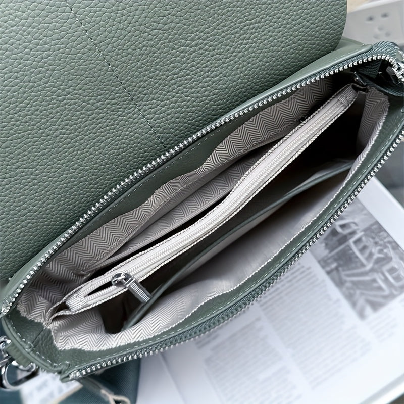 Leather Women's Handbag with Detachable Strap Shoulder Bag