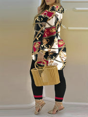 Baroque Print Top & Pants Set for Women