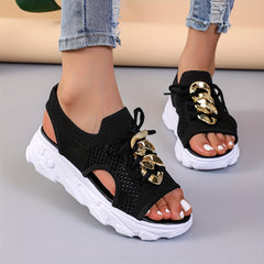 Mesh Breathable Sandals with Metal Buckle Decor