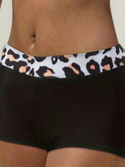 Leopard Print Bikini Set Halter V Neck High Stretch Boxer Short Bottom Swimsuit