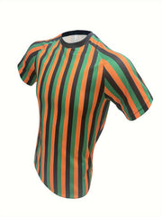 Men's Stripe Print Breathable Football Jersey Short Sleeve Soccer Club Uniform