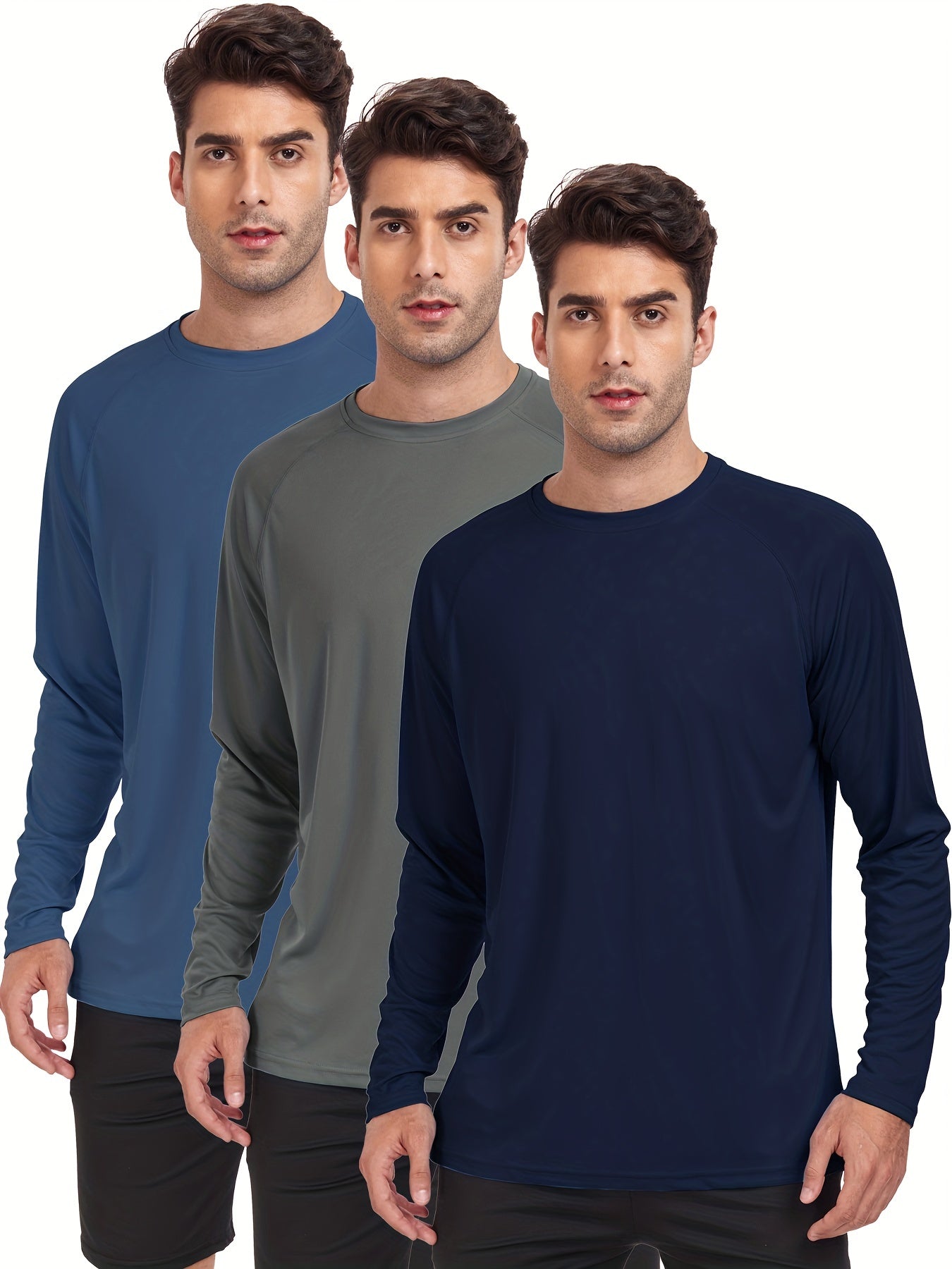3 Pcs Men's Sun Protection Long Sleeve T shirt Lightweight Tops