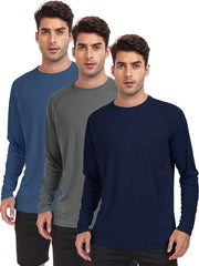 3 Pcs Men's Sun Protection Long Sleeve T shirt Lightweight Tops