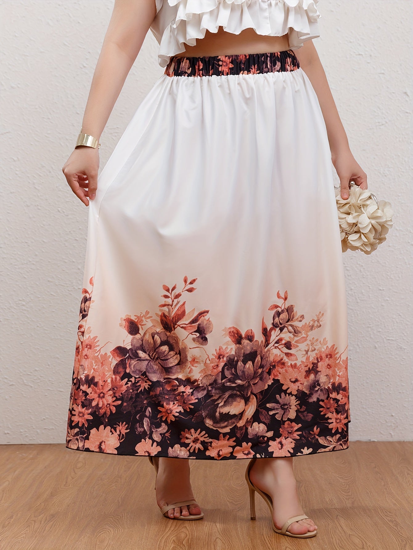 Colorblock Floral Print Maxi Skirt