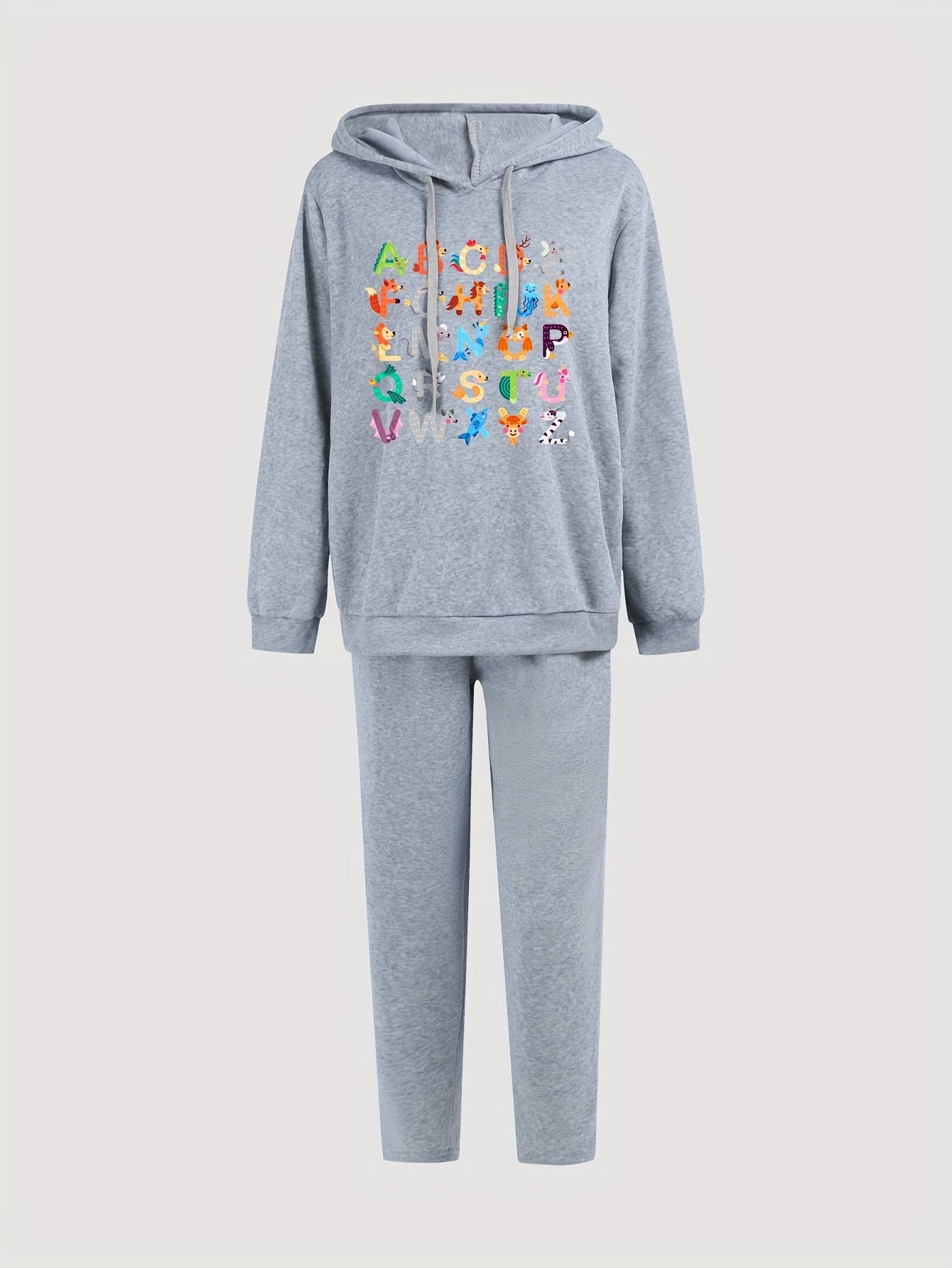 Art Letter Print Hooded Sweatshirt & Sweatpants Two Piece Set