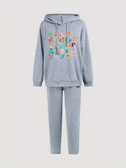 Art Letter Print Hooded Sweatshirt & Sweatpants Two Piece Set