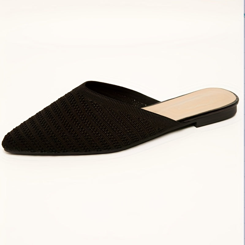 Women's Pointed Toe Knit Slippers Closed Solid Slip On Shoes