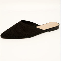Women's Pointed Toe Knit Slippers Closed Solid Slip On Shoes