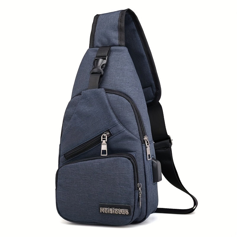Men's Canvas Chest Bag USB Charging Outdoor Sports Travel