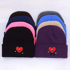 Heart Embroidery Beanie Unisex Warm Elastic Hip Hop Skull Cap