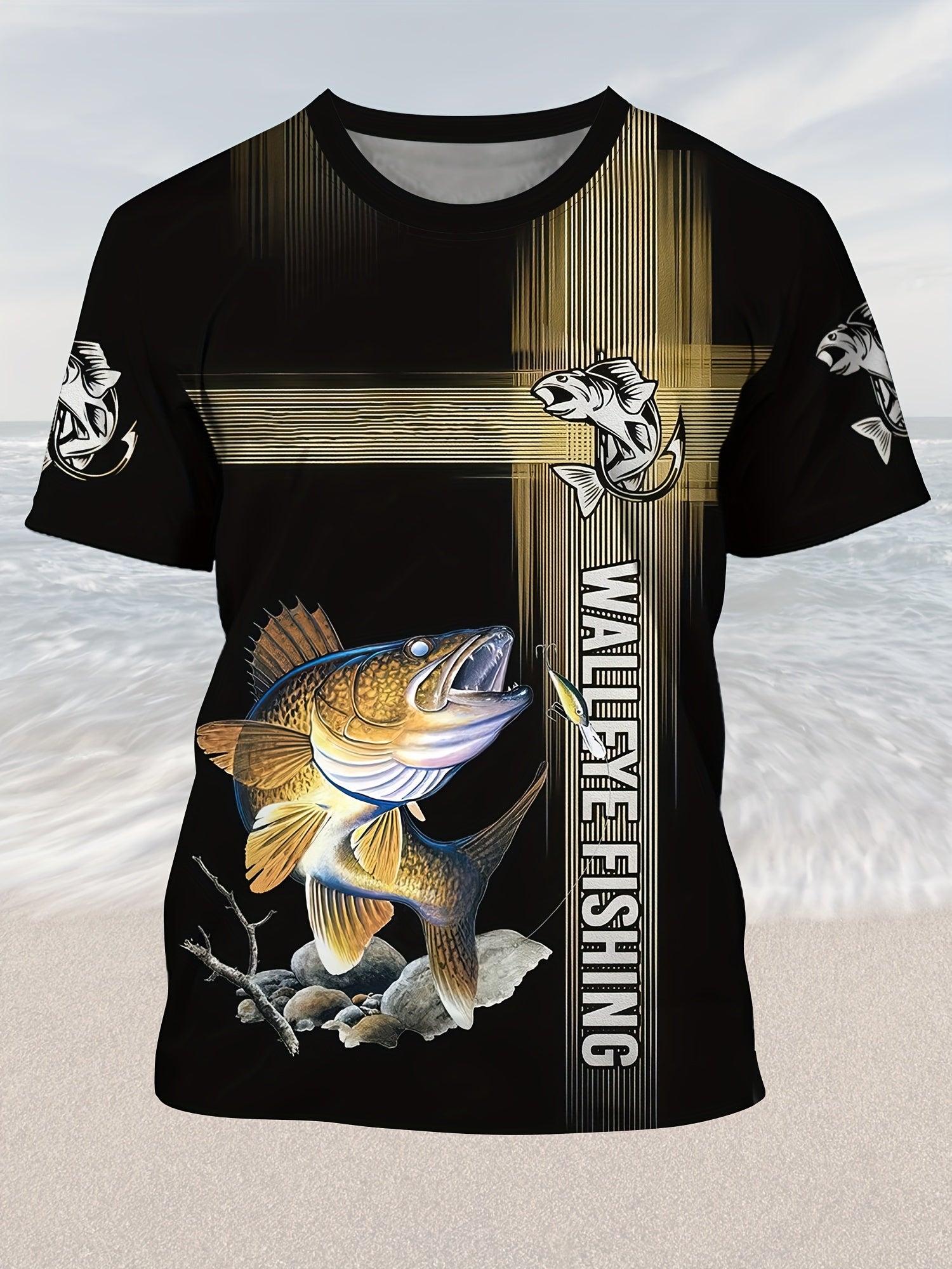 Fish Pattern Print Men's Short Sleeve T-shirt Graphic Tee Men's Summer Clothes