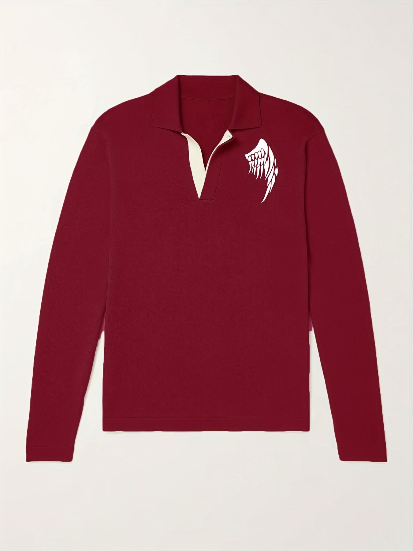 Men's Wing Pattern Knit Polo Shirt Stretch V Neck Sweater