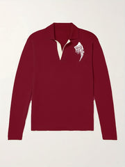 Men's Wing Pattern Knit Polo Shirt Stretch V Neck Sweater