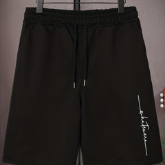Letter Print Casual Mid Stretch Graphic Drawstring Shorts Men's Shorts