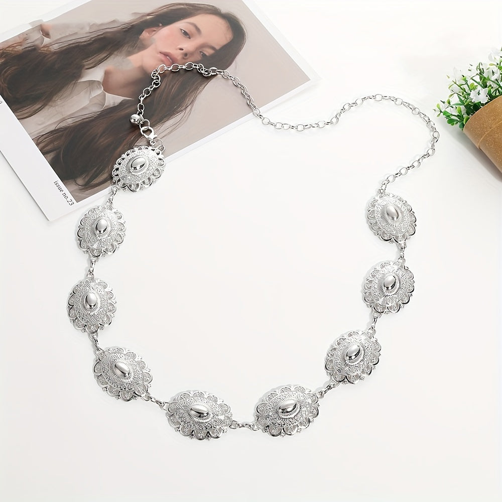 Boho Carved Metal Chain Belt for Women