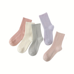 5 Pairs Comfy Solid Socks Women's Stockings
