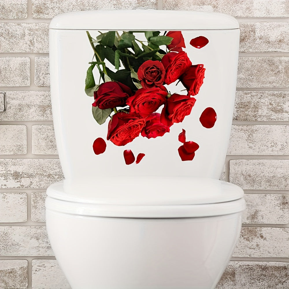 Red Rose Toilet Self Adhesive Bathroom Home Decor
