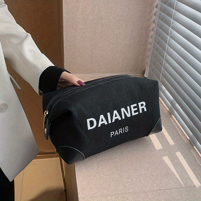 Letter Pattern Zipper Makeup Bag Canvas Makeup Pouch