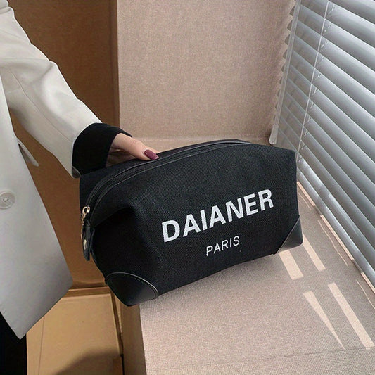 Letter Pattern Zipper Makeup Bag Canvas Makeup Pouch