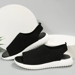 Women's Knit Flat Sandals Comfort Peep Toe Slip On Slingback Shoes
