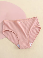 5 Pack Plus Size Casual Panties Set Women's Plus Comfort Solid Mini Bow Ribbed