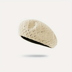 Knitted Hollow Out Beret Solid Thin Breathable Lightweight Painter Cap