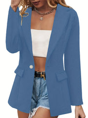 Waffle Grid Button Front Blazer Long Sleeve Women's Clothing