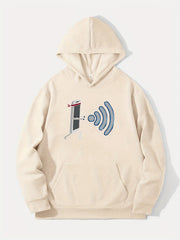 Comic Phone & WiFi Signal Print Hoodie Men's Graphic Pullover Hoodie