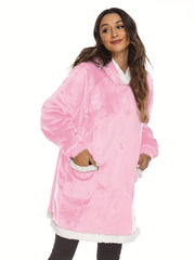 Plush Hooded Lounge Top Soft & Warm Long Sleeve Robe Women's Loungewear