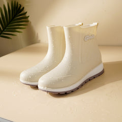 Women's Solid Rain Boots Slip On Round Toe High Non-slip Wear-resistant