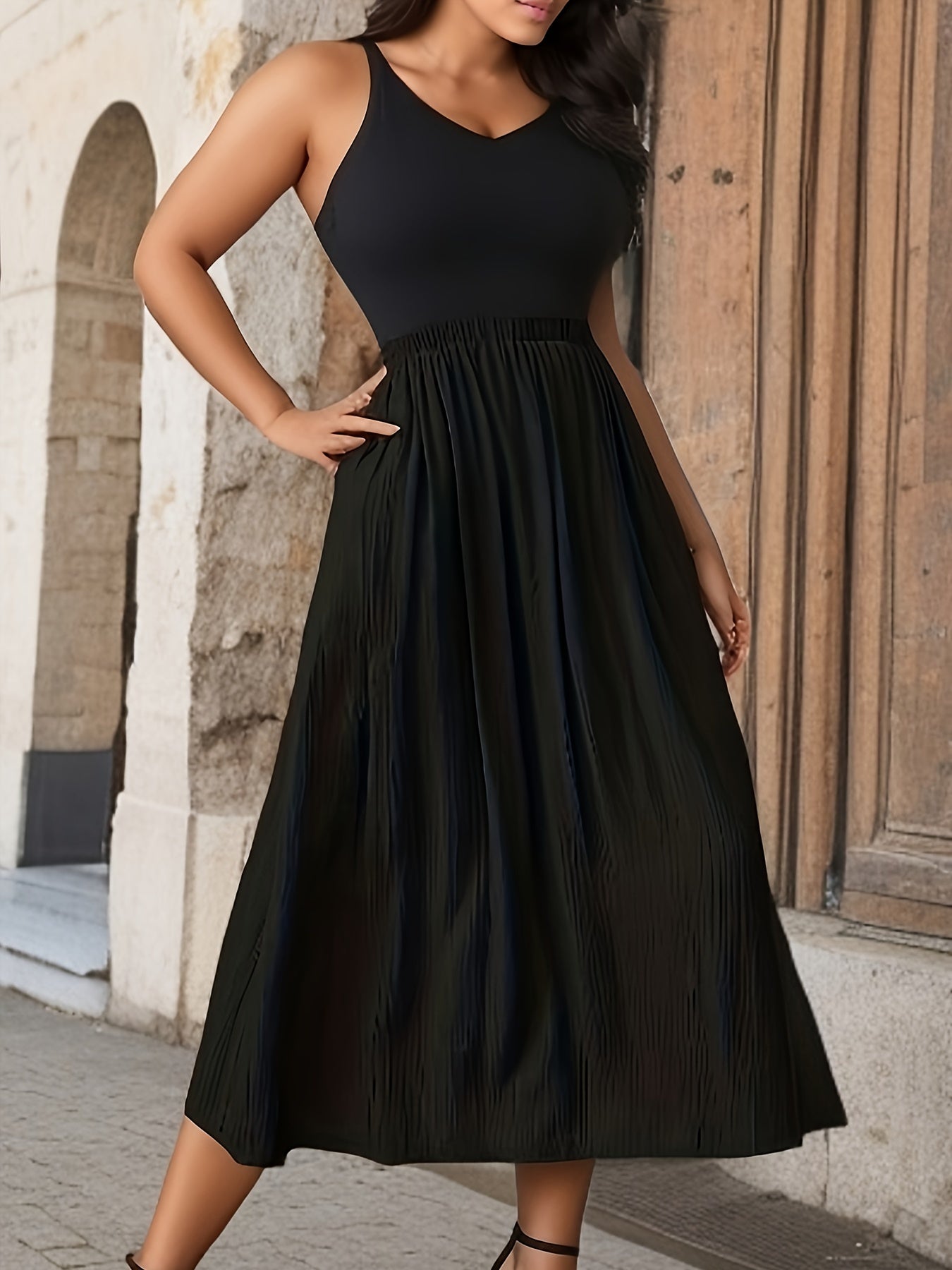 Solid Maxi Skirt Women's Plus Elastic High Rise with Pockets