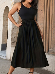 Solid Maxi Skirt Women's Plus Elastic High Rise with Pockets