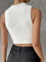 Mock Neck Crop Fleece Top Sleeveless Tank Top