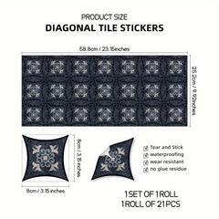 21 Moroccan Printed Ceramic Tiles Self Adhesive Waterproof Home Decor
