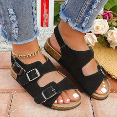 Women's Buckle Sandals Ankle Strap Flat Pink Shoes Summer