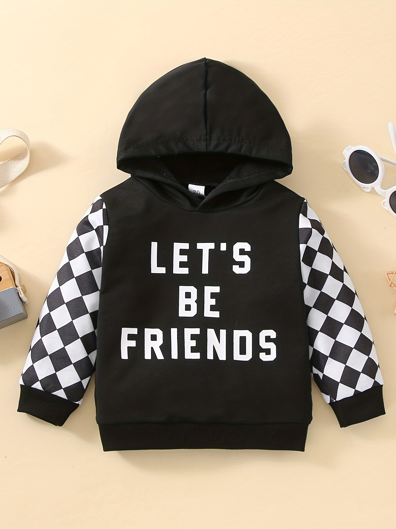 Baby Hooded Plaid Long Sleeve Ribbed Sweatshirt