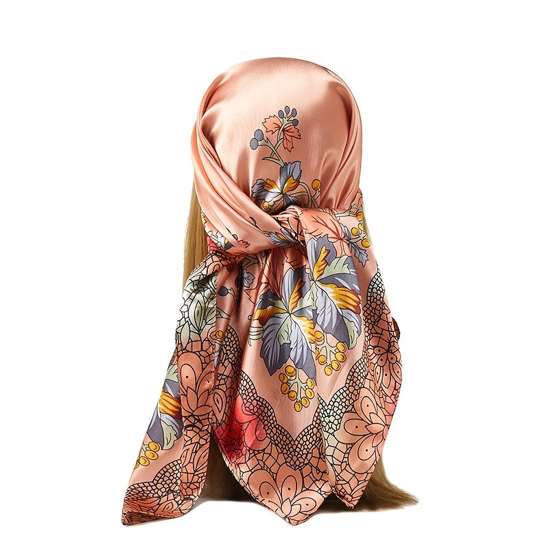 Ladies Silk Scarf Leaves Flowers Fruit Retro Warm Shawl