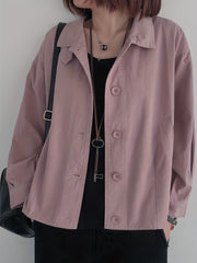 Solid Button Front Jacket Casual Long Sleeve Outerwear Women's Clothing