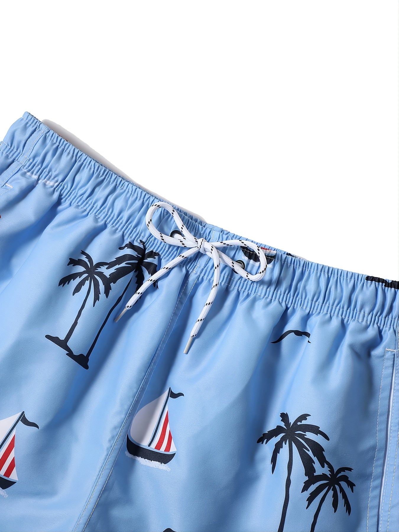 Men's Casual Cerulean Sports Shorts with Tropical Print for Holiday Party