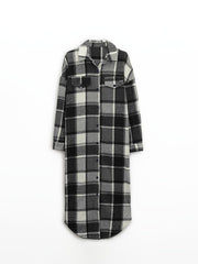 Plaid Print Long Length Shacket Jacket Casual Long Sleeve Collared