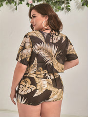 Vacay Tankini Set Women's Plus Tropical Print Cover Up Top & Shorts