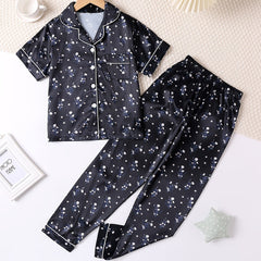 2pcs Girls Floral Print Short Sleeve T shirt And Elastic Waist Pants Pajama Set
