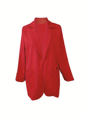 Solid Lapel Open Front Blazer Casual Patched Pockets Blazer