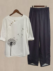 Dandelion Print Two Piece Set Top & Pants