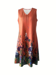 Floral Print Sleeveless Dress Casual Tank Dress for Spring & Summer
