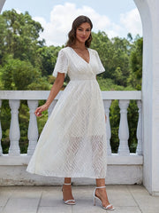 V Neck Midi Dress Flutter Sleeve Casual Party Dress